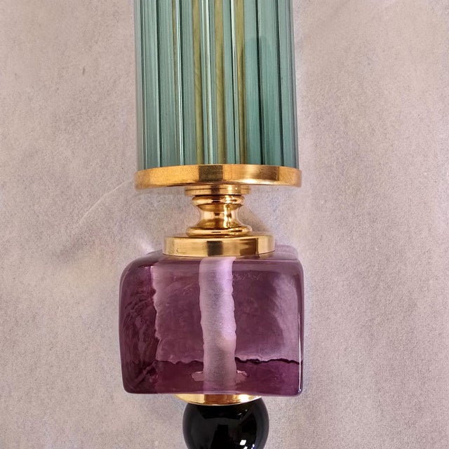 Purple 1990s Burgundy and Green Murano Glass Sconces - a Pair For Sale - Image 8 of 11