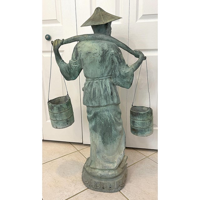 Vintage Regency Peaceful Asian Water Carrier Metal Garden Sculpture Chairish