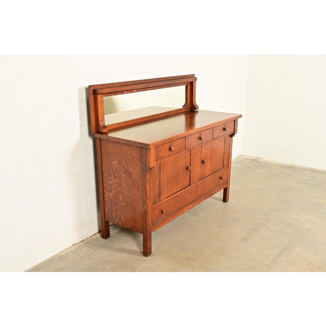 Early 20th Century Stickley Brothers Style Antique Mission Tiger Oak Arts & Crafts Sideboard or Bar Cabinet, Circa 1910 For Sale - Image 5 of 18
