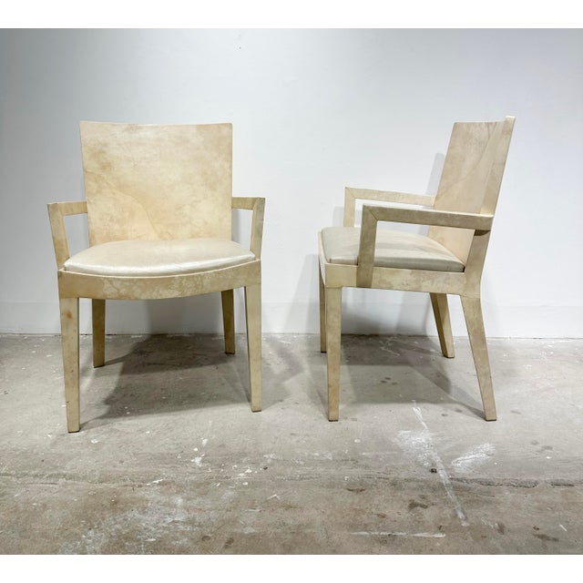 Art Deco 1980s Karl Springer Goatskin JMF Captains Arm Chairs For Sale - Image 3 of 13