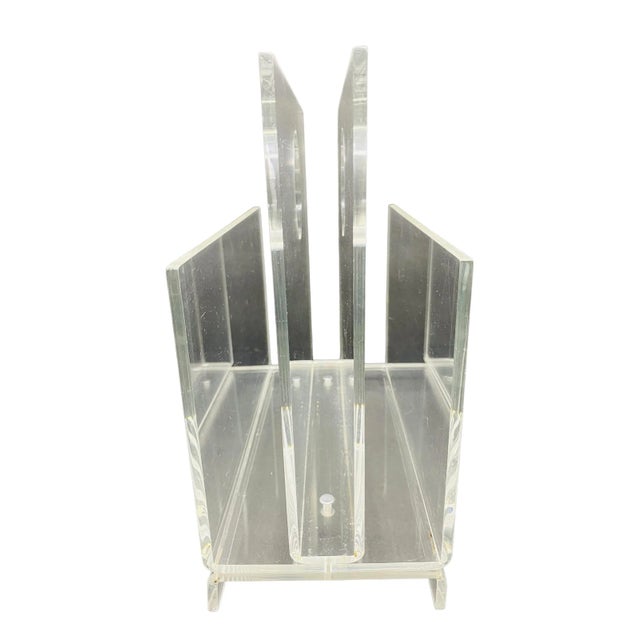 Plastic Vintage Lucite 3 Compartment Magazine Rack With Built in Circle Handles For Sale - Image 7 of 11