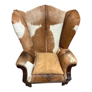 Genuine Cowhide WIngback Chair-Rustic/Western Style For Sale