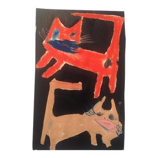 Small Vintage Cat Painting On Paper by Robert Cooke For Sale