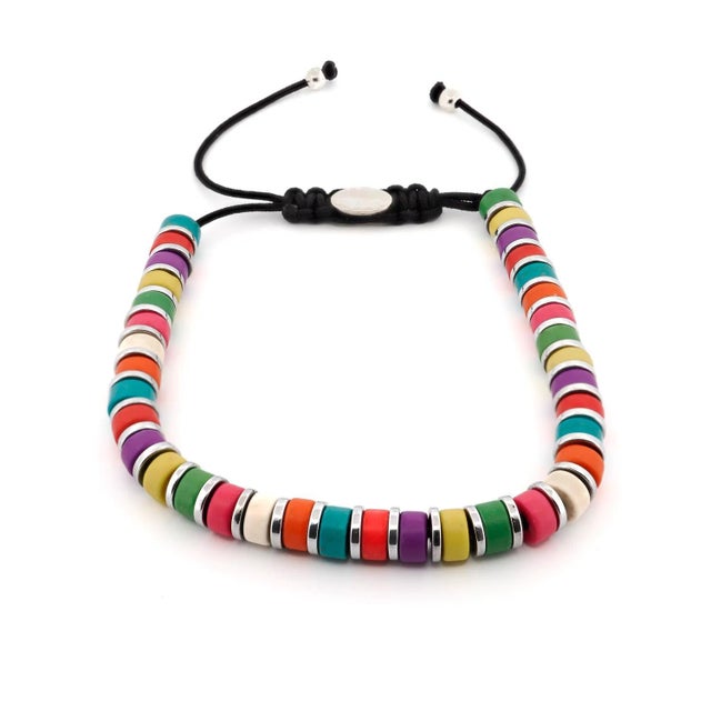 Silver Colorful Gemstone Beaded Adjustable Summer Bracelet For Sale - Image 8 of 8