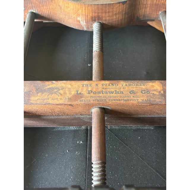 Antique Victorian Adjustable X Form Piano Bench L. Postawka Boston, Usa 1870s For Sale - Image 9 of 11