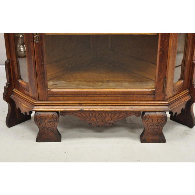 Antique Victorian Renaissance Oak Glass Door Carved Curio Corner China Cabinet For Sale In Philadelphia - Image 6 of 12