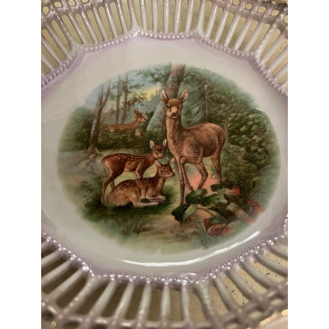 Traditional Antique German Pierced Edge Bowl With Deer For Sale - Image 3 of 6