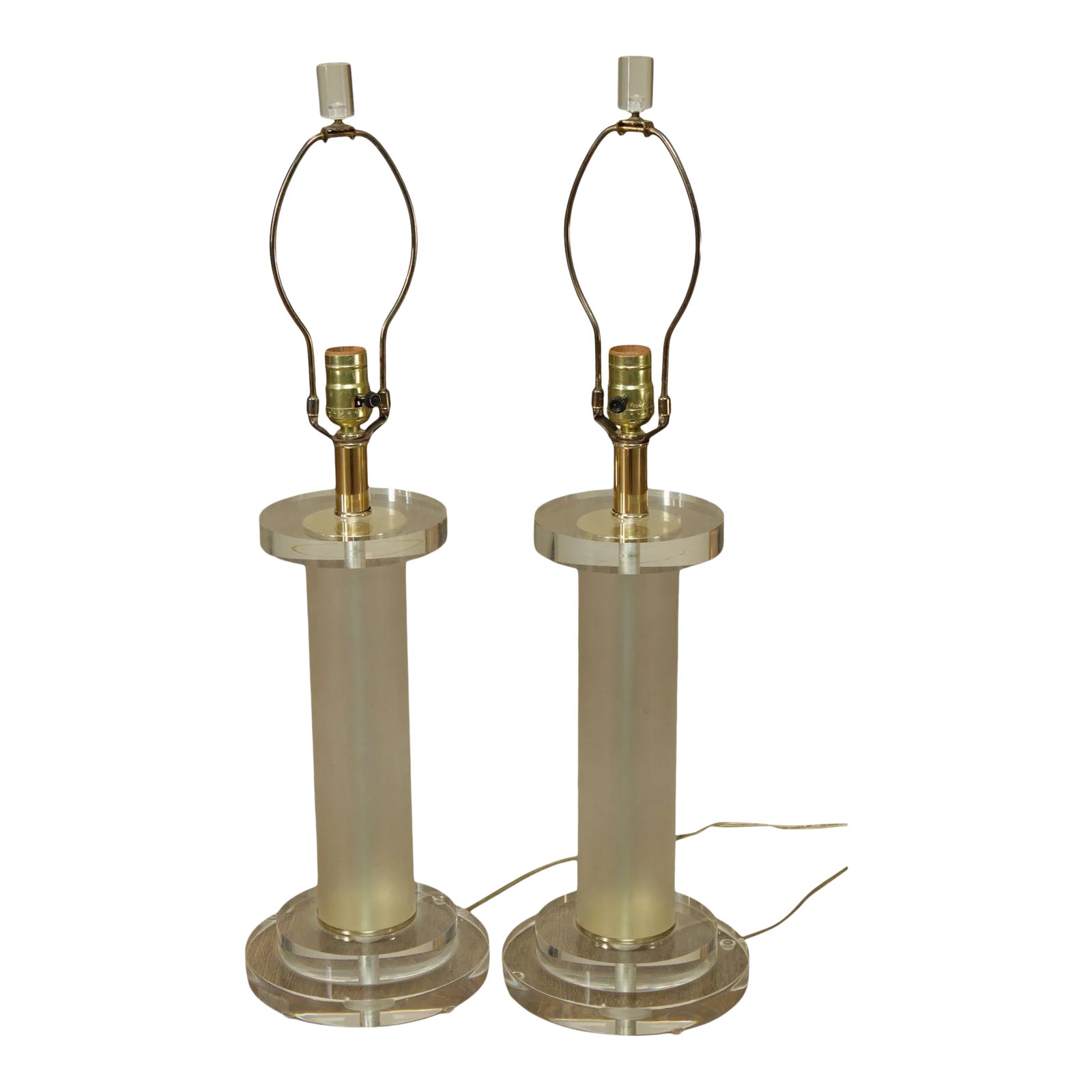 Clearlite By Baver Mid Century Modern Lucite Column Table Lamps a
