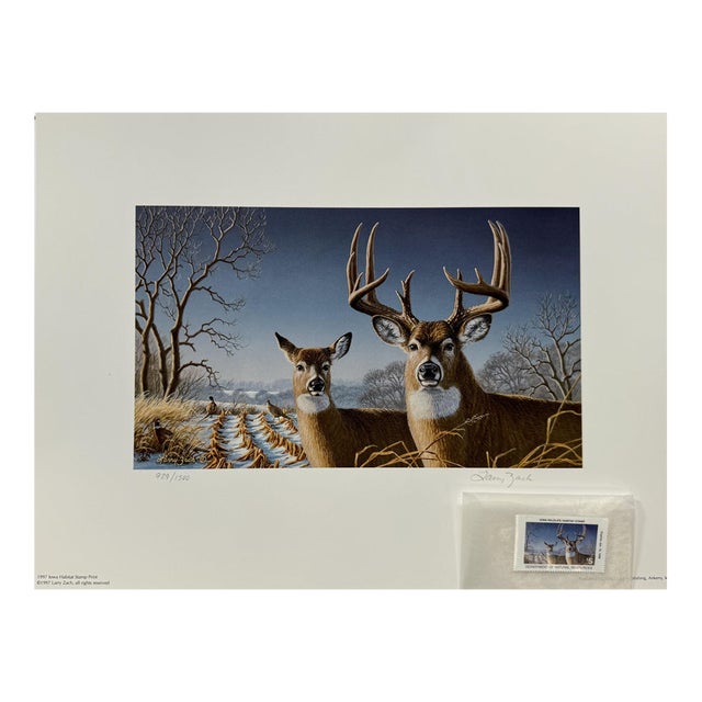 Larry Zach 1997 Iowa Habitat Deer Limited Edition Print and Stamp W/Coa For Sale