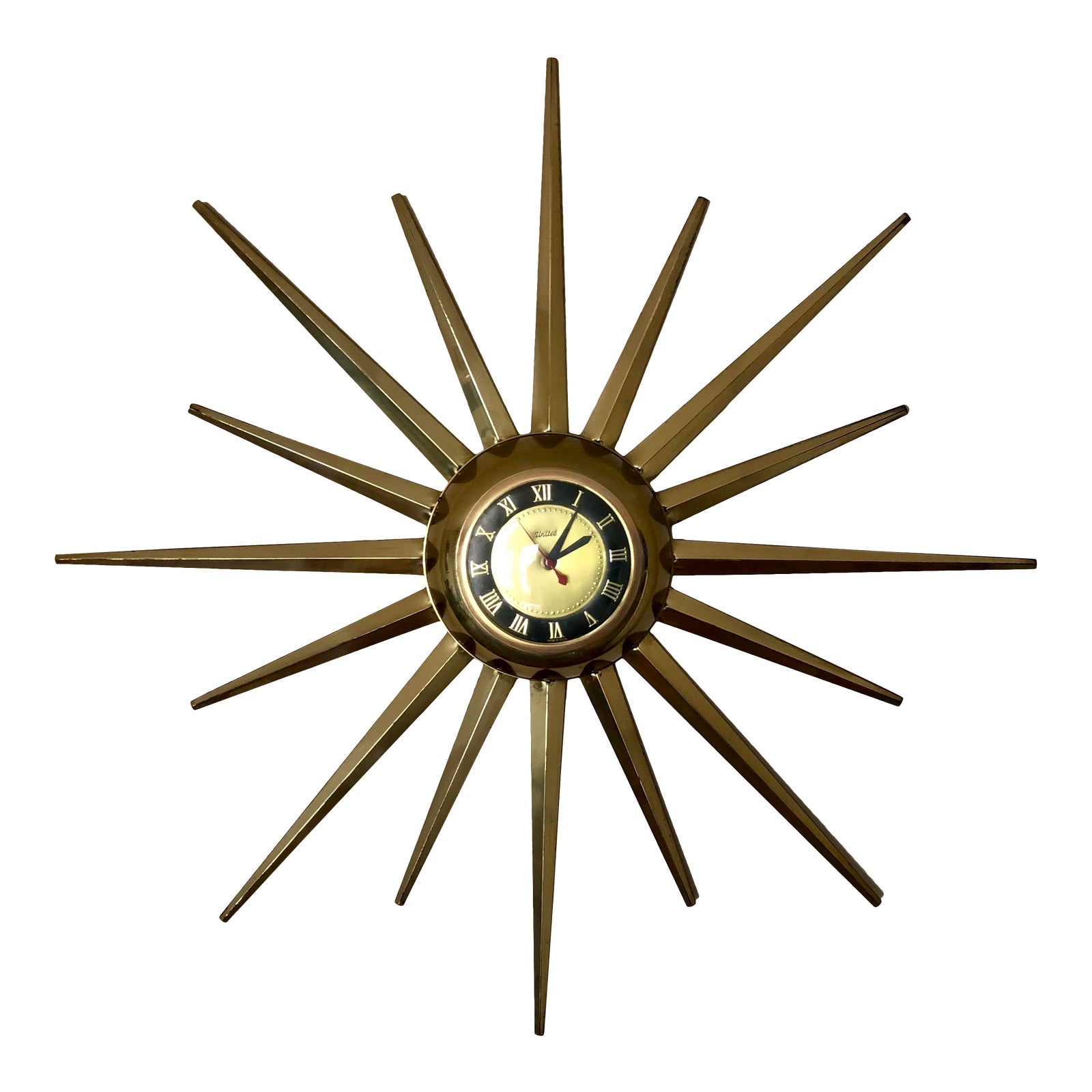 Mid Century United Brass Starburst Wall Clock Chairish