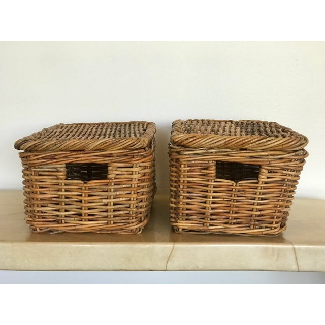 1960s Mid Century French Rattan Storage Baskets- a Pair For Sale - Image 4 of 12