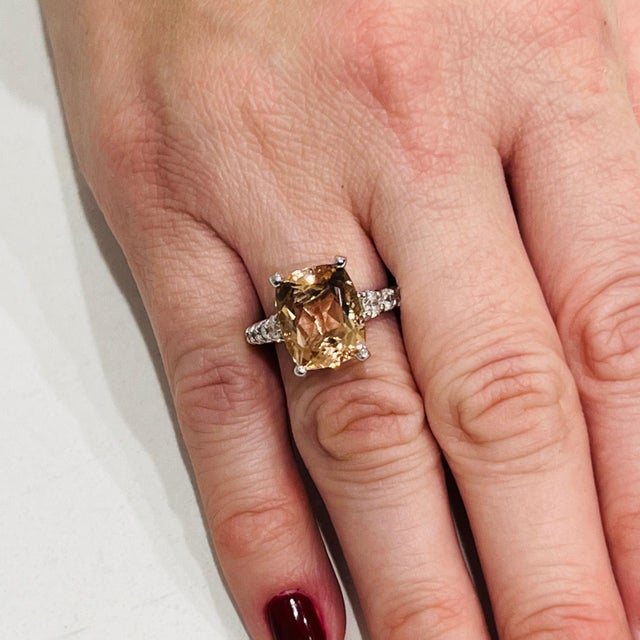2010s Natural Morganite Diamond Ring 14k Gold 4.26 TCW Certified, Size 5 For Sale - Image 5 of 15