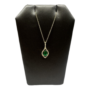 Emerald & Diamond Necklace in 10kt Yellow Gold – Pear Cut, 18in, New