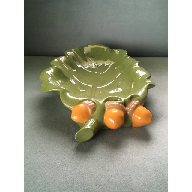 Mid-Century Modern Vintage 1960s Green Leaf & Acorn Ceramic Dish For Sale - Image 3 of 13