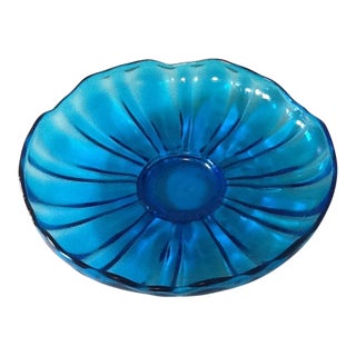 Vintage Large Cobalt Blue Art Glass Bowl/Dish For Sale