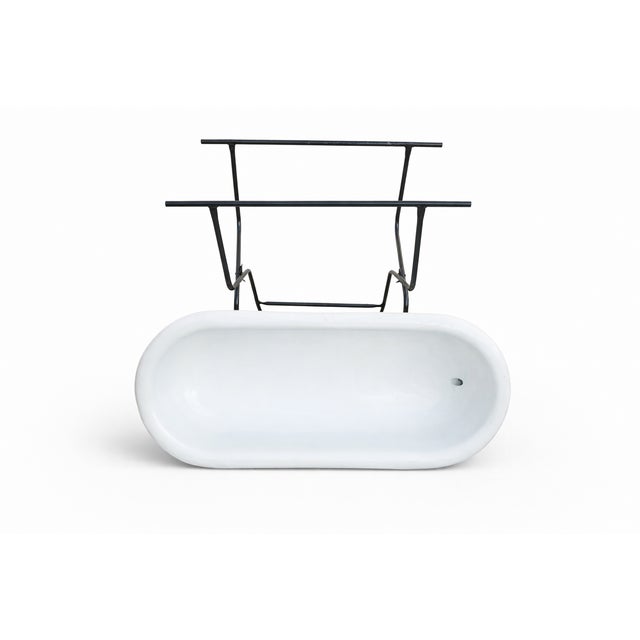 Mid-Century Hungarian Enamel Baby Bath on Black Metal Stand, 1950s For Sale - Image 6 of 9