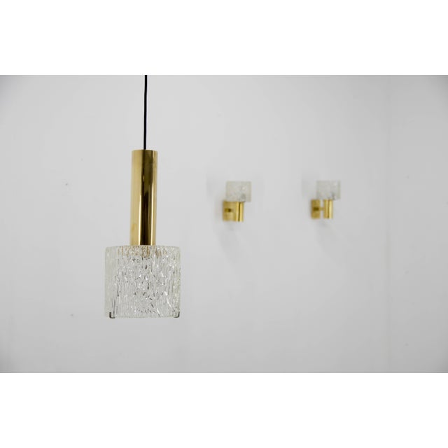 Pendant and Two Wall Lights attributed to Fagerlund from Orrefors, 1950s For Sale - Image 3 of 14