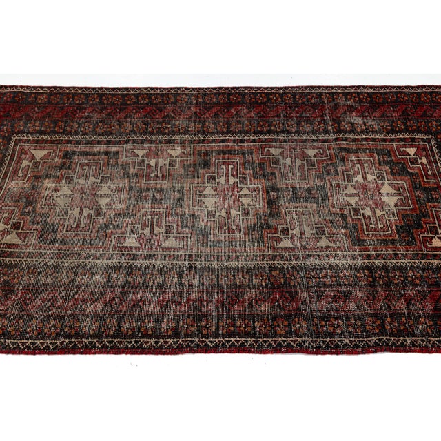 Antique Caucasian Geometric Area Rug – Hand-Knotted Low-Pile Wool Accent Rug With Distressed Patina For Sale In New York - Image 6 of 8