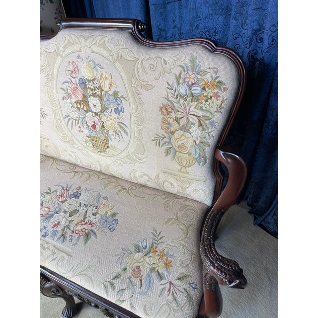 Queen Anne Style Mahogany Needle Point Settee For Sale - Image 9 of 15