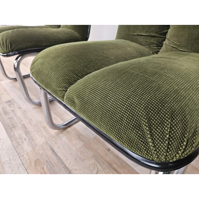 Vintage Chairs in Chromed Metal and Green Fabric by Cazzaro, Design d'autore, 1970, Set of 2 For Sale - Image 14 of 18