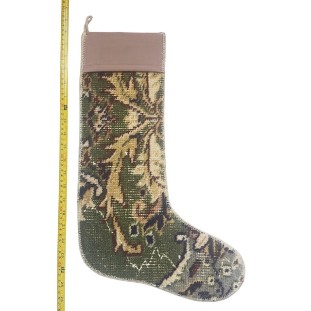 2020s Vintage Kilim Christmas Stocking With Mauve Fabric Cuff, Olive Leaf Wool, 12.6 X 18.5 in – One of a Kind Decor For Sale - Image 5 of 9