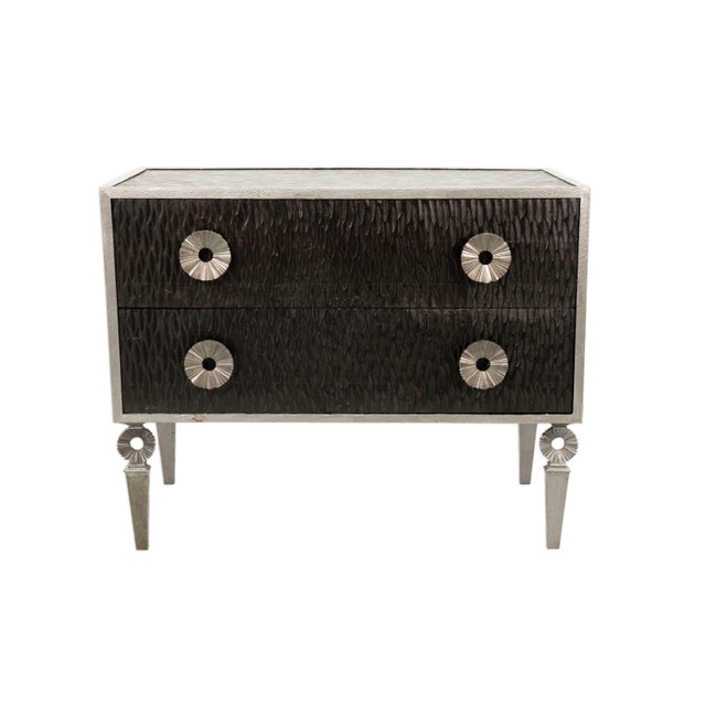 Modern Global Views Silver Framed Artisan Two Drawer Bedroom Chest For Sale - Image 3 of 8