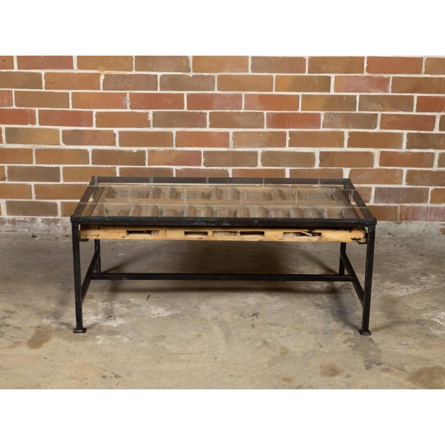 Contemporary Coffee Table Made with Antique Door Fragment on Custom Iron Base For Sale - Image 4 of 11
