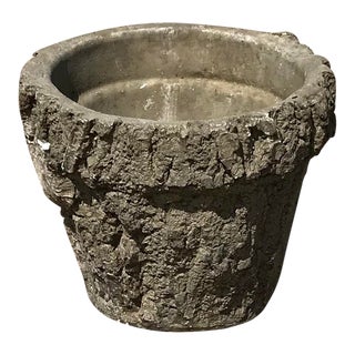 Vintage Faux Bois Concrete Planter For Sale