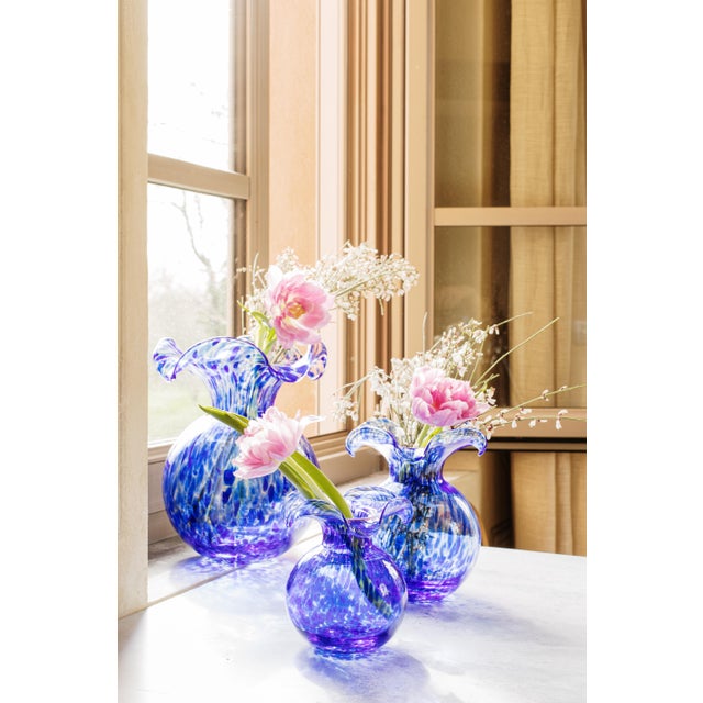 Italian VIETRI Hibiscus Glass Cobalt Medium Fluted Vase For Sale - Image 3 of 11