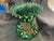 American Vintage Bohemian Hand Blown Green Glass Ruffle Vase With Hand-Painted Gold Enamel Flower Pattern and Leaves For Sale - Image 3 of 7