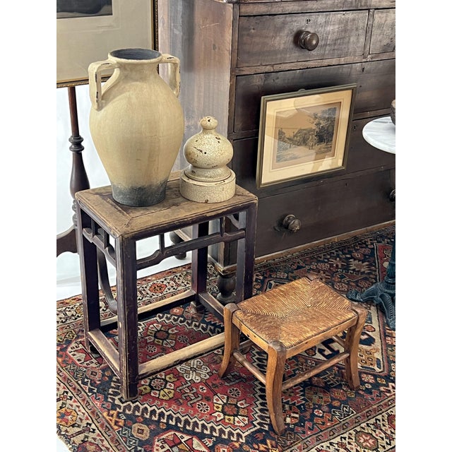 Brown Petite Antique Primitive French Rush Footstool For Sale - Image 8 of 10