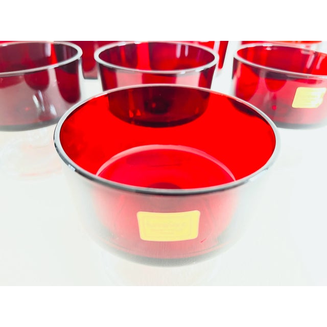 Mid-Century Modern Vintage 1960s French Red Glass Coupes, Set of 8 For Sale - Image 3 of 8