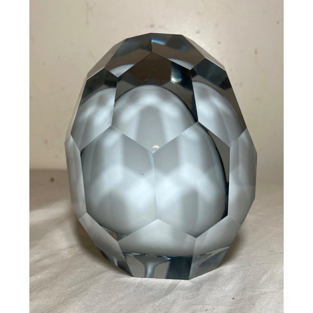 1990s Large Handmade Faceted Solid Heavy White Clear Glass Sculpture Statue Crystal For Sale - Image 12 of 13