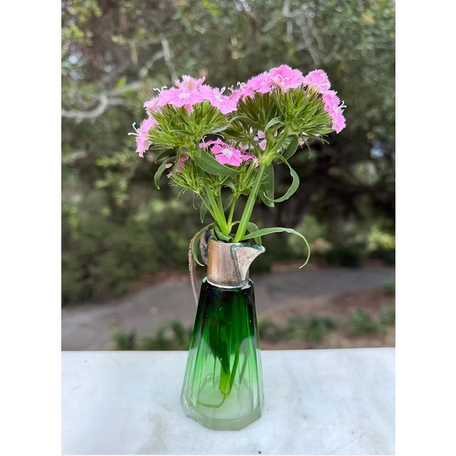 Art Nouveau Antique Beveled Decanter | Prism Glass & Brass (Missing Top) For Sale - Image 3 of 8