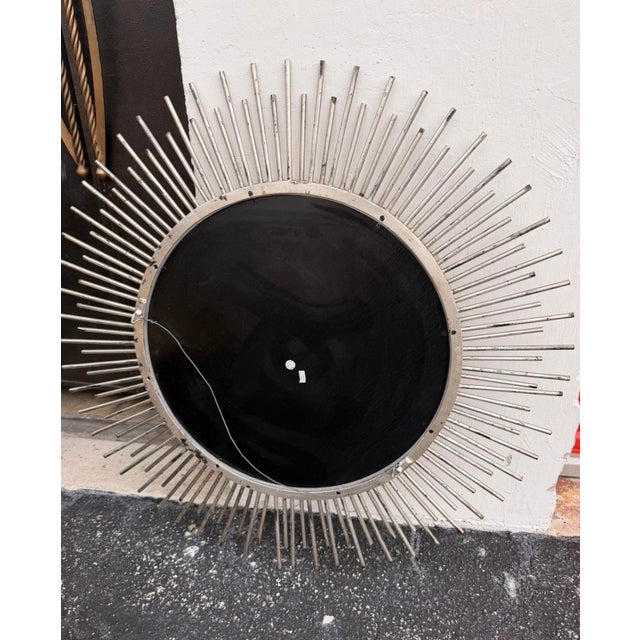 Hollywood Regency Mid 20th century Extra Large Brutalist Sunburst Mirror For Sale - Image 4 of 11