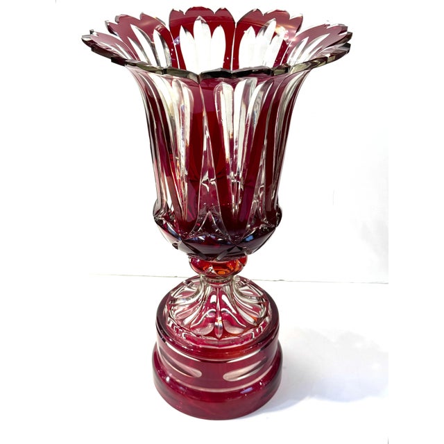 Monumental Bohemian Ruby Cut to Clear Crystal Flower Form Vase, Circa 1880 For Sale In Greensboro - Image 6 of 15