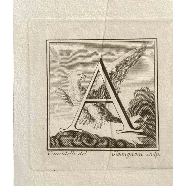 Capital letter for the antiquities of herculaneum exposed, original etching from the end of the 18th century after gaspare...
