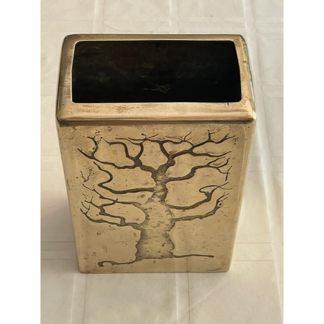 Vintage sand cast heavy brass vase by Sarreid Ltd, manufactured in Italy. Mid-century design, welcome decor item with or...