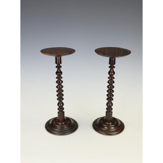 Pair of Antique 19th Century Penwork Display Stands | Faux-Calamander Faux-Bois Turned Wood Watch Tazzas, c.1860 An...