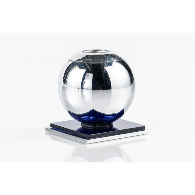 Chrome Art Deco Chrome and Cobalt Blue Candleholders by Walter Von Nessen for Chase, 1930s For Sale - Image 8 of 14