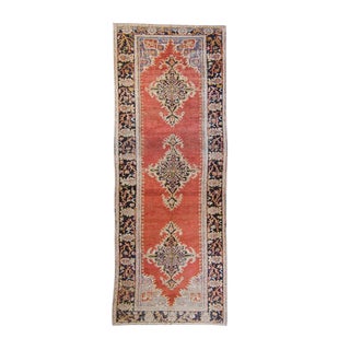 House of Séance - 1980s Vintage Anatolian Aksaray Medallion Wool Pile Hand-Knotted Runner - 3’11” X 10’6” For Sale