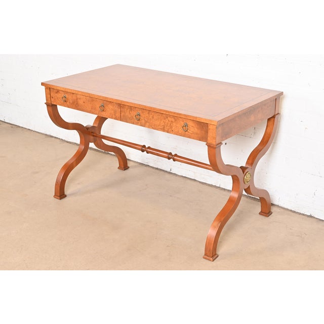 Baker Furniture Regency Burl Wood Writing Desk or Library Table, Newly Refinished For Sale - Image 12 of 12