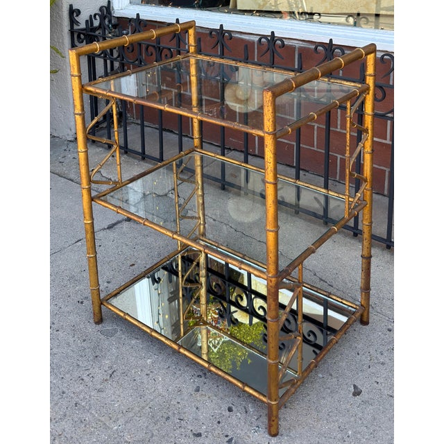 1960’s Hollywood Regency Faux Bamboo Cocktail Bar Cart For Sale In Los Angeles - Image 6 of 11
