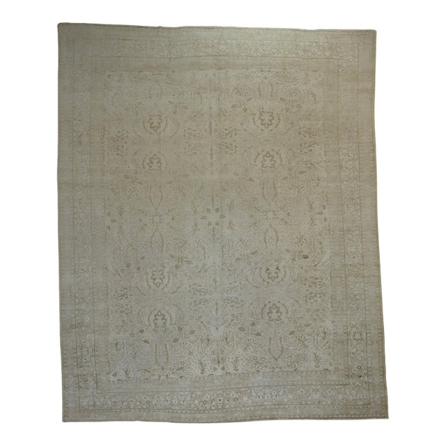 Zabihi Collection Large White Antique Persian Tabriz Rug For Sale
