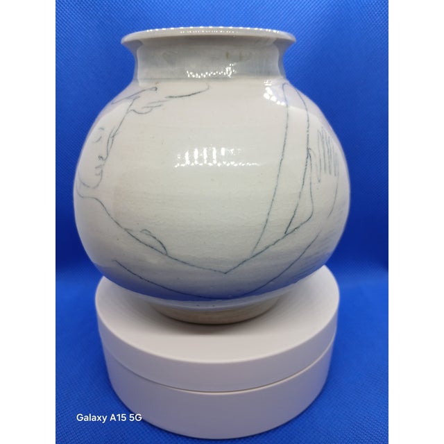 Mid 20th Century Blue and White Nude Untitled Ceramic Vase For Sale - Image 5 of 9