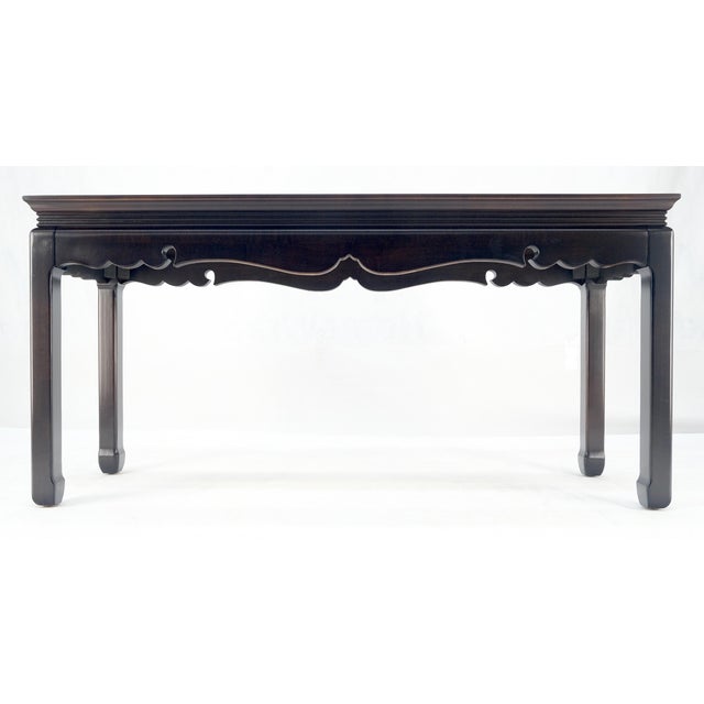 Asian Style Burlwood Top Black Lacquer Tinted Glass Rectangle Sofa Console Table For Sale - Image 6 of 10