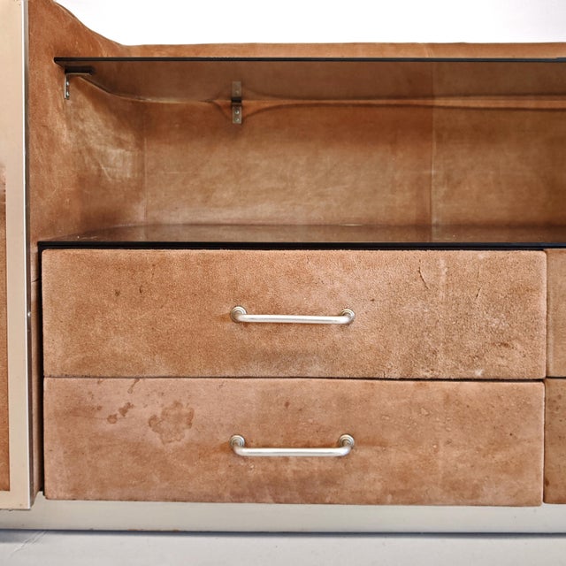 Vintage Space Age Chest of Drawers in Suede with Glass Shelf, 1970s For Sale - Image 11 of 18