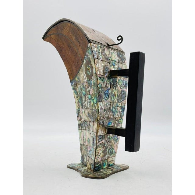 Mid-Century Modern 1950s Jeronimo Fuentes Abalone & Wood Inlay Toucan Pitcher, Emilia Castillo Style For Sale - Image 3 of 18