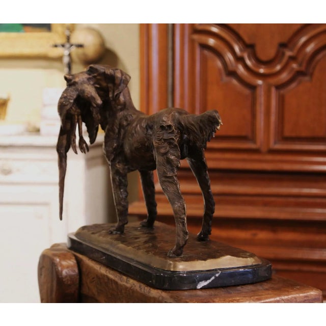 Bronze French Patinated Spelter Hunting Dog and Pheasant on Marble Signed p.j. Mene For Sale - Image 8 of 10