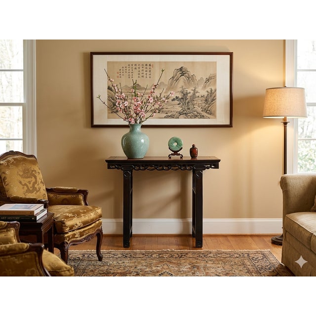 Vintage Dark Brown Wood Ming Style Ru Yi Apron Console Altar Table For Sale - Image 9 of 13